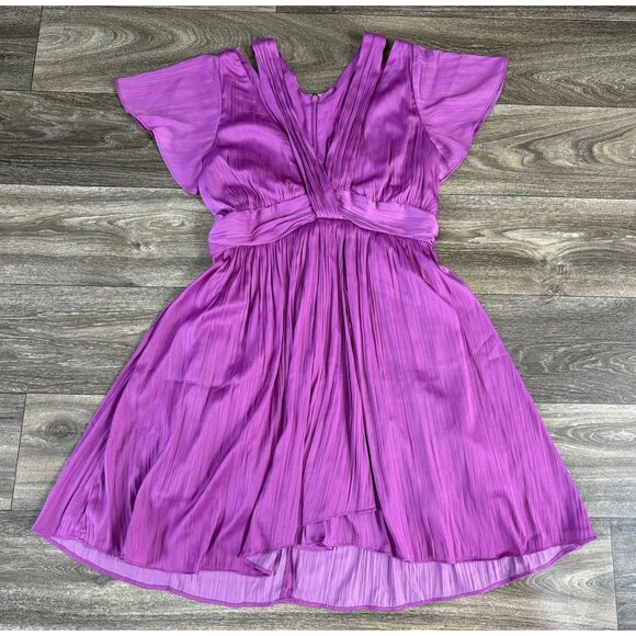 By Anthropologie Deep V-Neck Vibrant Mini Dress Size 4 Purple - Picture 4 of 12